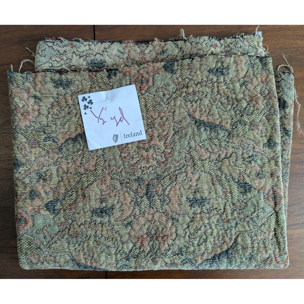 Vtg Velvet Chenille Upholstery Fabric Arts Crafts Morris Paisley Green 1/2 Yard